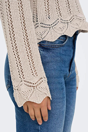 Only Kadın Regular Fit V Yaka Bej Örme Kazak - 15339529