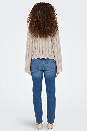 Only Kadın Regular Fit V Yaka Bej Örme Kazak - 15339529