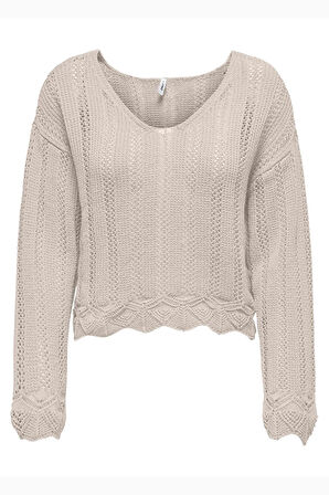 Only Kadın Regular Fit V Yaka Bej Örme Kazak - 15339529