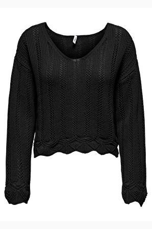 Only Kadın Regular Fit V Yaka Siyah Örme Kazak - 15339529