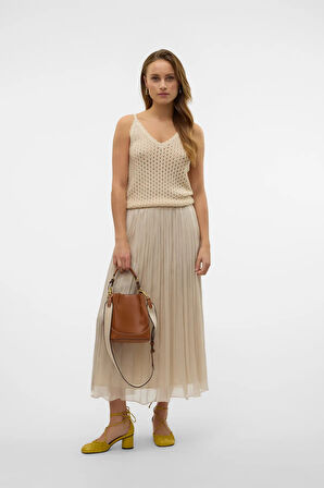 Vero Moda Kadın Vmvıps Pileli Beli Lastikli Maxi Etek 10328017 Taş