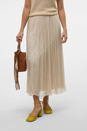 Vero Moda Kadın Vmvıps Pileli Beli Lastikli Maxi Etek 10328017 Taş