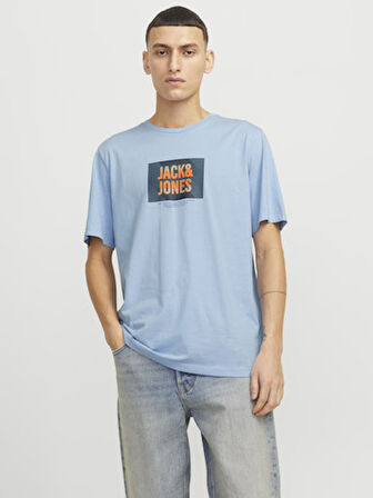 Jack Jones Erkek Jjhudson Yuvarlak Yaka  Mavi Tişört 12268477
