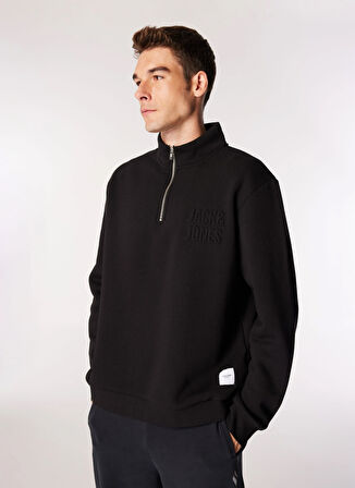 Jack & Jones Dik Yaka Siyah Erkek Sweatshırt 12275180_JCOOVE SWEAT HIGH NECK