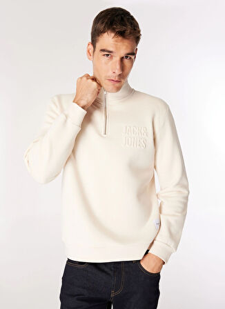 Jack & Jones Dik Yaka Ekru Erkek Sweatshırt 12275180_JCOOVE SWEAT HIGH NECK
