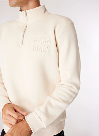 Jack & Jones Dik Yaka Ekru Erkek Sweatshırt 12275180_JCOOVE SWEAT HIGH NECK