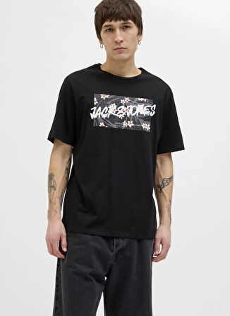 Jack & Jones Bisiklet Yaka Siyah Erkek T-Shirt 12269324_JJHAWAII SHAPE TEE SS CREW
