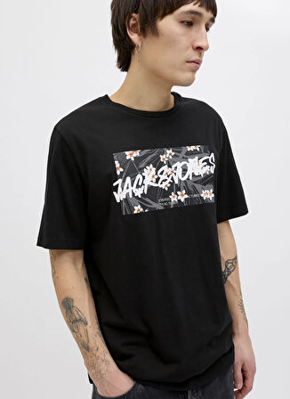 Jack & Jones Bisiklet Yaka Siyah Erkek T-Shirt 12269324_JJHAWAII SHAPE TEE SS CREW