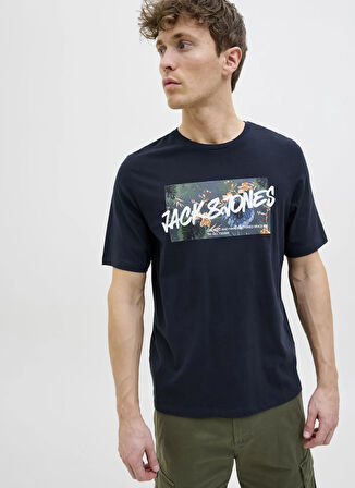 Jack & Jones Bisiklet Yaka Lacivert Erkek T-Shirt 12269324_JJHAWAII SHAPE TEE SS CREW