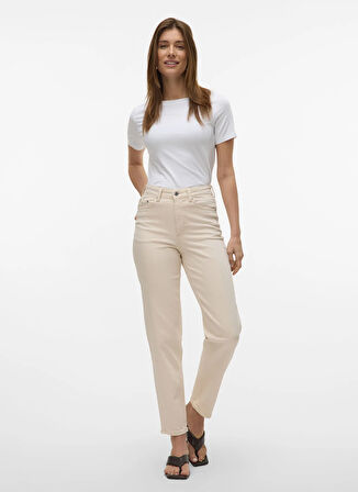 Vero Moda Yüksek Bel Düz Paça Mom Fit Ekru Kadın Denim Pantolon VMTESSA HR MOM JEANS ECRU GA