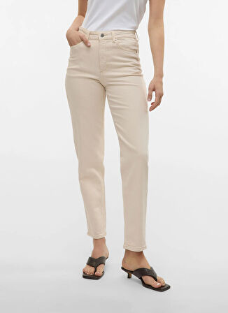 Vero Moda Yüksek Bel Düz Paça Mom Fit Ekru Kadın Denim Pantolon VMTESSA HR MOM JEANS ECRU GA