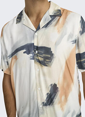 Only & Sons Rahat Ekru Desenli Erkek Gömlek ONSDASH LIFE REG DIG AOP SS RESORT