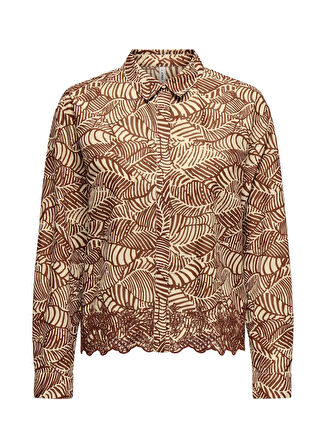 Only Normal Gömlek Yaka Desenli Bordo Kadın Gömlek ONLLOU LIFE EMB L/S SHIRT PTM