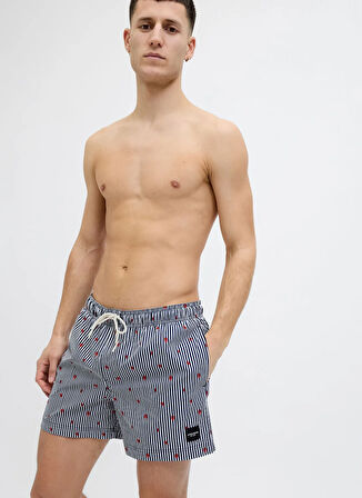Jack & Jones Lacivert Erkek Şort Mayo 12272933_JPSTMAUI JJSWIM MINI STRIP