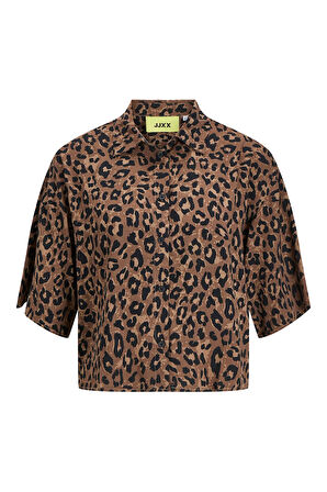 JJXX Kadın Jxmıra Rahat Kesim Desenli Kısa Kollu Gömlek 12269567 Kahverengi
