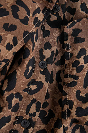 JJXX Kadın Jxmıra Rahat Kesim Desenli Kısa Kollu Gömlek 12269567 Kahverengi