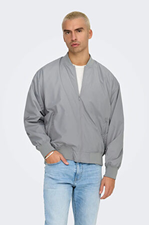 Only & Sons Erkek Onsgavın Ribanalı Mevsimlik Spor Bomber Ceket 22030757 Gri