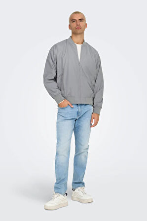 Only & Sons Erkek Onsgavın Ribanalı Mevsimlik Spor Bomber Ceket 22030757 Gri