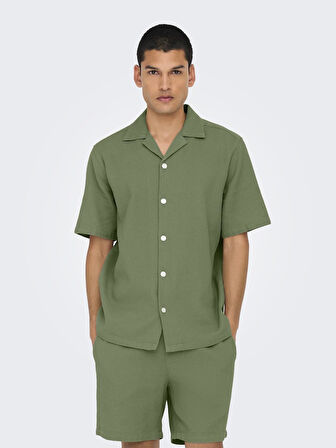  ONLY & SONS Erkek Waffle Kumaş Yazlık Resort Gömlek - ONSBertil Model-Yeşil