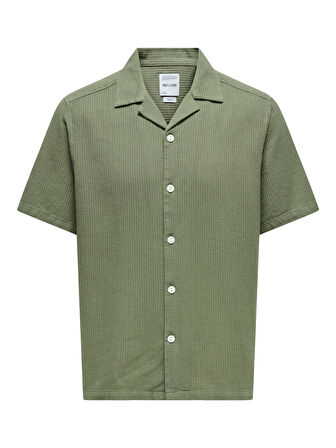  ONLY & SONS Erkek Waffle Kumaş Yazlık Resort Gömlek - ONSBertil Model-Yeşil