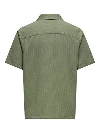  ONLY & SONS Erkek Waffle Kumaş Yazlık Resort Gömlek - ONSBertil Model-Yeşil