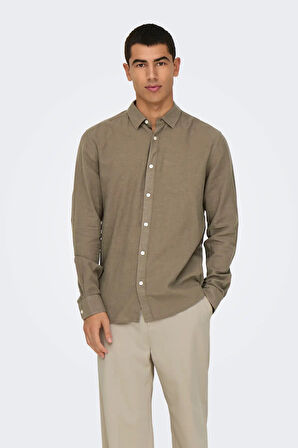 Only & Sons Erkek Onscaiden Slim Fit Keten Gömlek 22012321 Kahverengi
