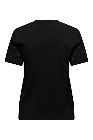 Only Kadın Onlglobe Taş Detaylı Sıfır Yaka %100 Pamuk T-Shirt 15342984 Siyah