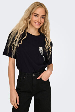 Only Kadın Onlvıta Bisiklet Yaka Kısa Kol %100 Pamuk T-Shirt 15343769 Siyah