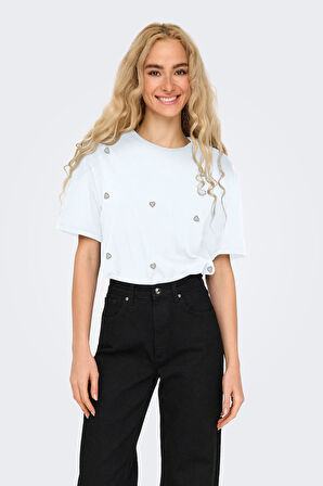 Only Kadın Onlvıta Bisiklet Yaka Kısa Kol %100 Pamuk T-Shirt 15343769 Ekru