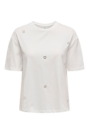 Only Kadın Onlvıta Bisiklet Yaka Kısa Kol %100 Pamuk T-Shirt 15343769 Ekru