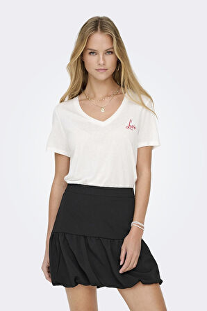 ONLNEW BELLE S/S LOVE V-NECK TOP BOX JRS P.BEYAZ