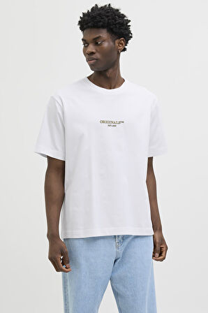 Jack & Jones Erkek Jorıslıngton Bisiklet Yaka Kısa Kollu %100 Pamuk T-Shirt 12273157 Beyaz
