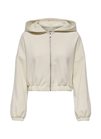 Only Kapüşon Yaka Düz Krem Kadın Sweatshırt ONLSCARLETT LIFE LS ZIP HOOD SWT NO