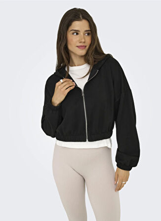 Only Kapüşon Yaka Düz Siyah Kadın Sweatshırt ONLSCARLETT LIFE LS ZIP HOOD SWT NO