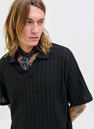 Jack & Jones Polo Yaka Normal Siyah Erkek Kazak 12277581_JORHYDRA SPLIT NECK POLO