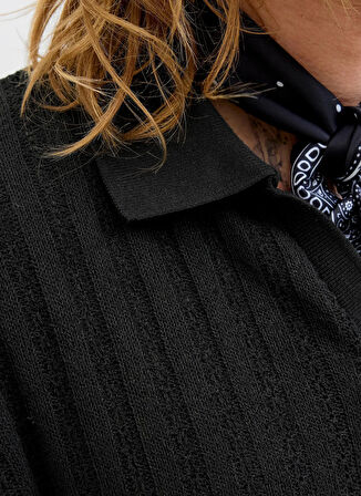 Jack & Jones Polo Yaka Normal Siyah Erkek Kazak 12277581_JORHYDRA SPLIT NECK POLO