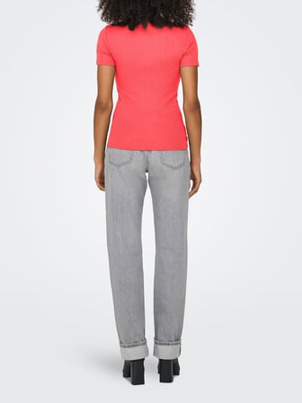 Only ONLEASY S/S O-NECK TOP BOX JRS Mercan Kadın T-Shirt 15330639
