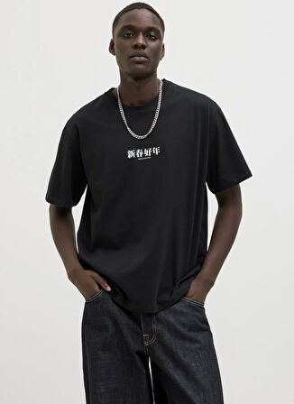Jack & Jones Bisiklet Yaka Siyah Erkek T-Shirt 12275402_JORSNAKE TEE SS CREW NECK