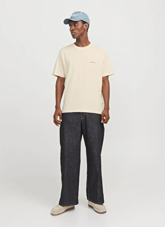 Jack & Jones Bisiklet Yaka Krem Erkek T-Shirt 12272996_JORSPLIT BACK TEE SS CREW