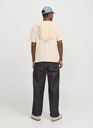 Jack & Jones Bisiklet Yaka Krem Erkek T-Shirt 12272996_JORSPLIT BACK TEE SS CREW