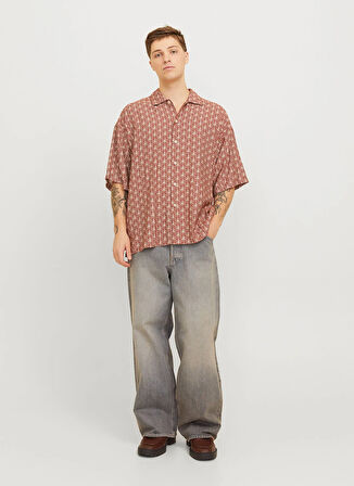 Jack & Jones Geniş Fit Kızıl Kahve Erkek Gömlek 12271103_JORMARSHALL ISLINGTON AOP