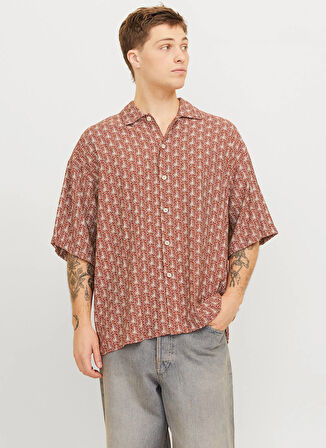 Jack & Jones Geniş Fit Kızıl Kahve Erkek Gömlek 12271103_JORMARSHALL ISLINGTON AOP