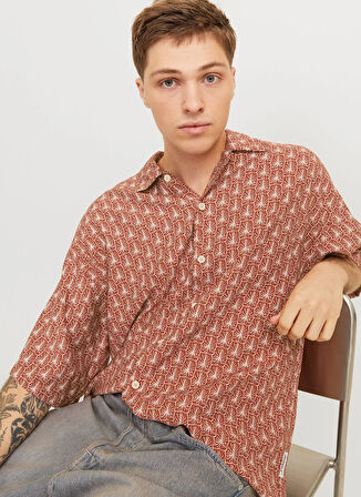 Jack & Jones Geniş Fit Kızıl Kahve Erkek Gömlek 12271103_JORMARSHALL ISLINGTON AOP