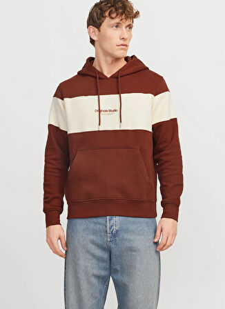 Jack & Jones Kapüşon Yaka Kiremit Erkek Sweatshırt JORVESTERBRO BLOCK SWEAT HOOD STYD