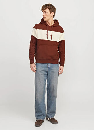 Jack & Jones Kapüşon Yaka Kiremit Erkek Sweatshırt JORVESTERBRO BLOCK SWEAT HOOD STYD