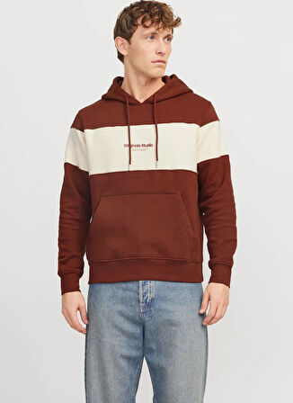 Jack & Jones Kapüşon Yaka Kiremit Erkek Sweatshırt JORVESTERBRO BLOCK SWEAT HOOD STYD