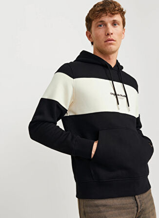 Jack & Jones Kapüşon Yaka Siyah Erkek Sweatshırt JORVESTERBRO BLOCK SWEAT HOOD STYD