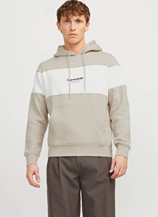 Jack & Jones Kapüşon Yaka Bej Erkek Sweatshırt JORVESTERBRO BLOCK SWEAT HOOD STYD