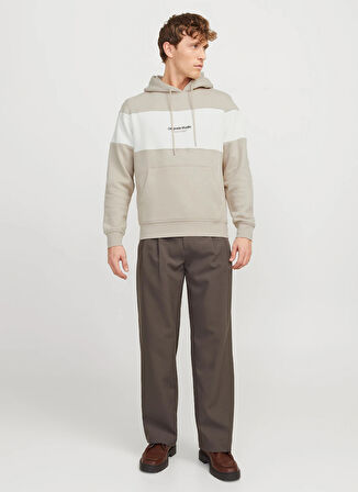 Jack & Jones Kapüşon Yaka Bej Erkek Sweatshırt JORVESTERBRO BLOCK SWEAT HOOD STYD