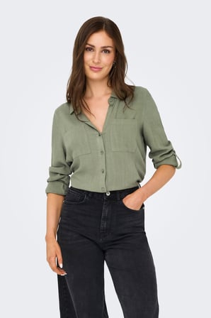Only Onlyasmin Keten Karışımlı Regular Fit Klasik Yaka Gömlek Bayan GÖMLEK 15349102 HAKİ